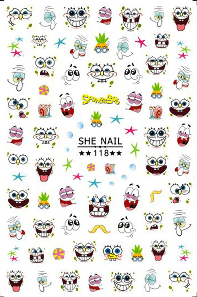 Color: gold foil - 1PCS Miniso Spongebob Cartoon Nail Stickers Nail Art Decoration Cute Hello Kitty Stitch Nail Art Stickers Nail Art Supplies