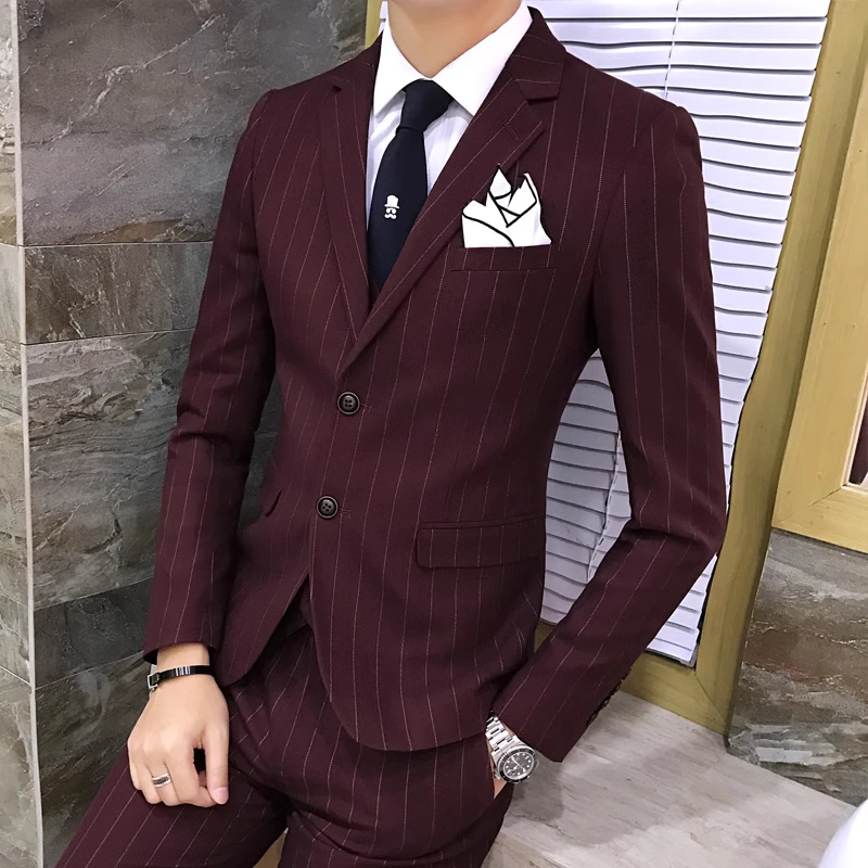 Color: Orange, Size: XL - Gray Men Classic Striped/Checked Suits, Business Office 3 Piece, Asian Size Slim Fit Men Dress Jacket & Pants with Vest, S-4XL