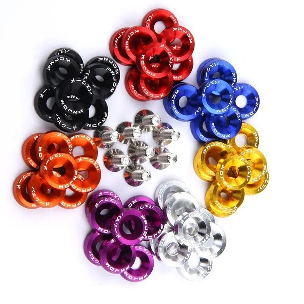 Color Name: Blue - Universal 10PCS M6 Car Styling Modification JDM Sticker Stickers Password Fender Washer License Plate Bolts Auto Accessories