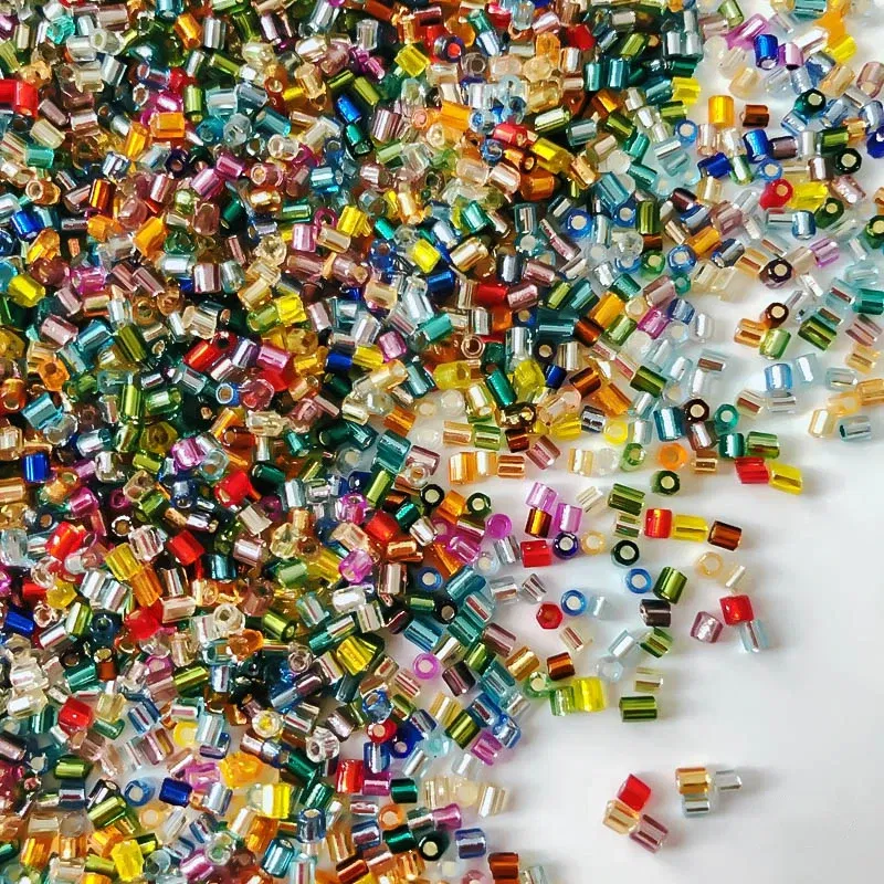 Color: Clear, Item Diameter: 2mm - 2mm Glass Seed Loose Beads Silver Color Inner Long Tube Charms DIY Craft Bracelet Jewelry Making Supplies Necklace Accessories