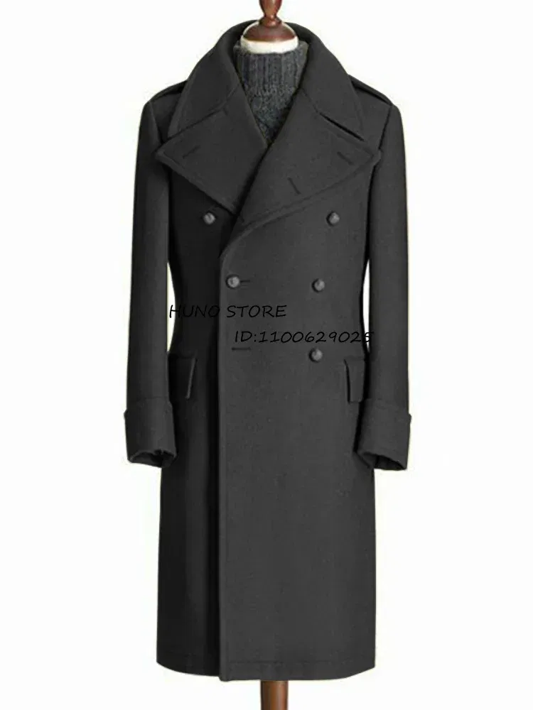 Color: black, Size: M - Windbreak Men's Jacket Wool Long Coat Lapel Double Breasted Men's Trench Coats Windbreakers Jackets Man Winter 2023 Martens Male