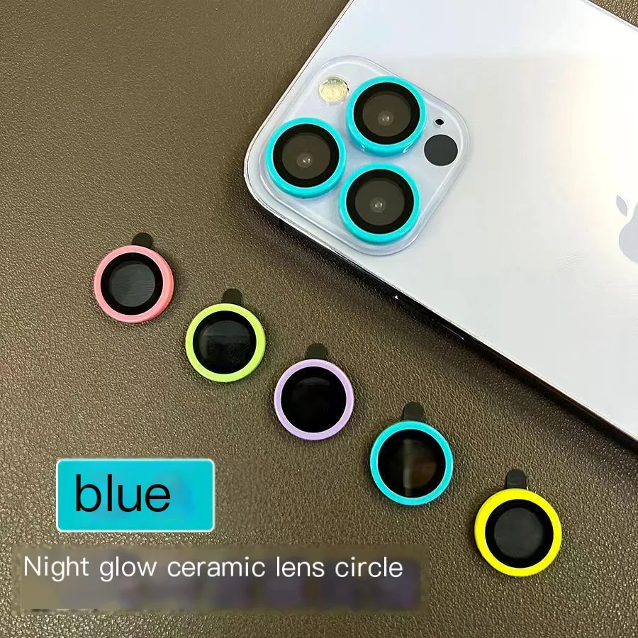 Color: Green, Bundle: Bundle 9, Material: Tempered Glass, Ships From: CHINA - For iPhone 15 14 13 12 Pro Max 12 11 mini Luminous Camera Protector Ceramic Lens Ring Tempered Glass Back lens Cap Cover