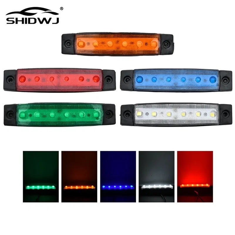 Emitting Color: Crystal Blue - 1Pcs Truck Trailer Side Marker Indicators clearance Light Car Brake Rear Highlight Tail Light 6LED 12V/24V Warning Signal Lamp