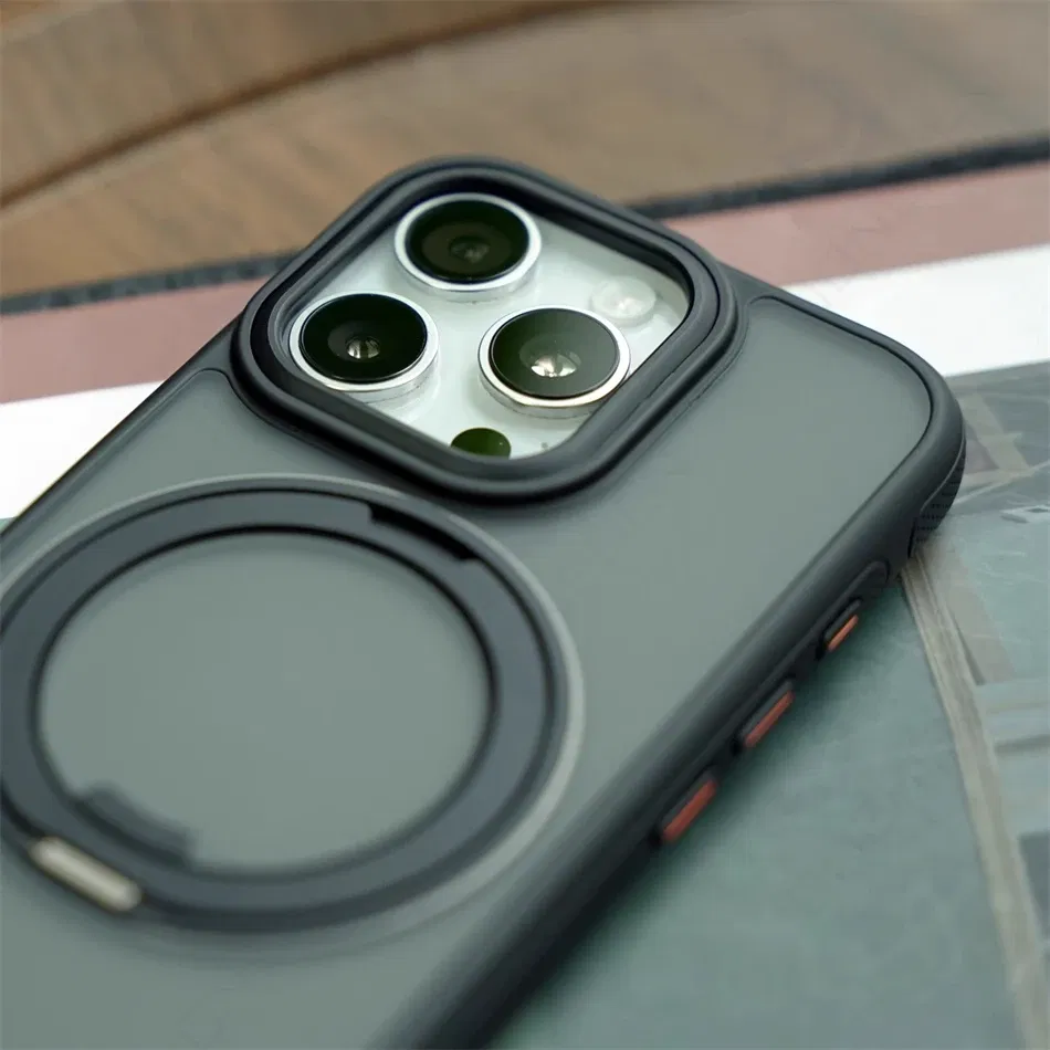 Color: Beige, Material: Cotton - 360?° Rotation Ring Stand Magnetic Case For iPhone 13 14 15 16 17 Pro Max 16E Matte Military Shockproof Armor Cover For Magsafe