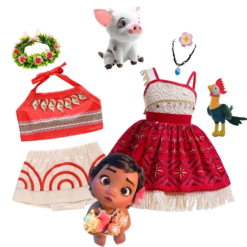 Color: SKY BLUE, Kid Size: 11 - Disney New Moana Dress Costumes Kids Girl Cosplay Toddler Movie Ocean Adventure Infant Frock Halloween Party With Chick Clothes