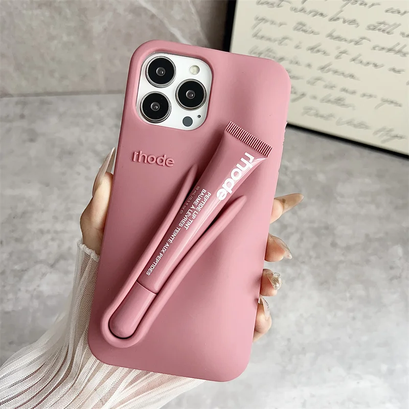 Color: black, Bundle: Bundle1, Material: aluminum - Phone Case For iPhone 12 13 14 15 16 Pro Max Plus 17 Air Portable Lip Gloss Holder Lipstick Silicone Soft Bumper Cover Lip Glaze