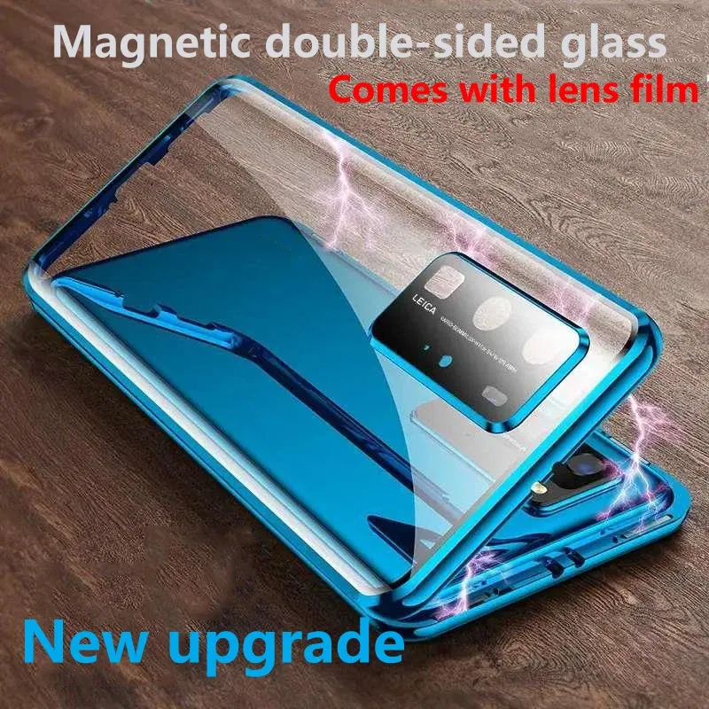 Color: Silver, Material: Canvas - Phone Case Shell Double sided Protection Cover For Huawei P30 Pro P40 Pro Plus P40 Lite 5G Magnetic Adsorption Phone Sleeve bag