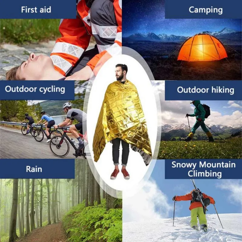 Color: green, Ships From: CHINA - Emergency Thermal Poncho Blanket Lightweight Folding Water Resistant Windproof Sunshade Reusable First Aid Camping Mat Pad