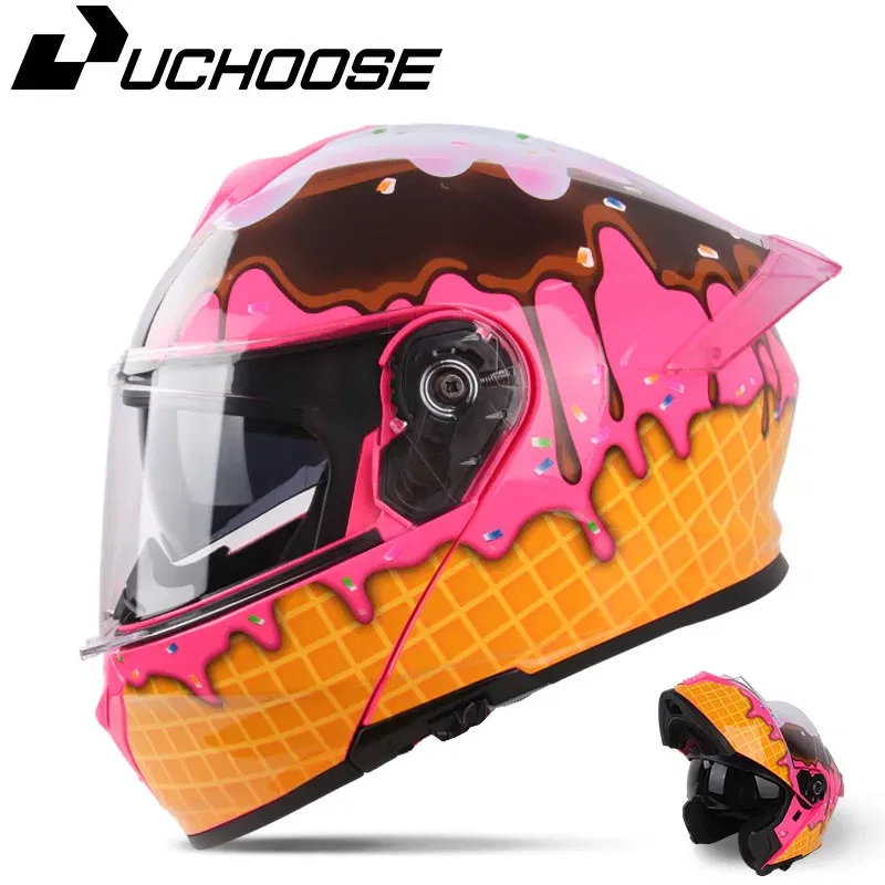 Color: MULTI, Size: XXL - DOT Uchoose Approved Full Face Helmets Crash Motorbike Protective Gear Men Women Flip Up Helmet Motorcycle Visor Double Sun