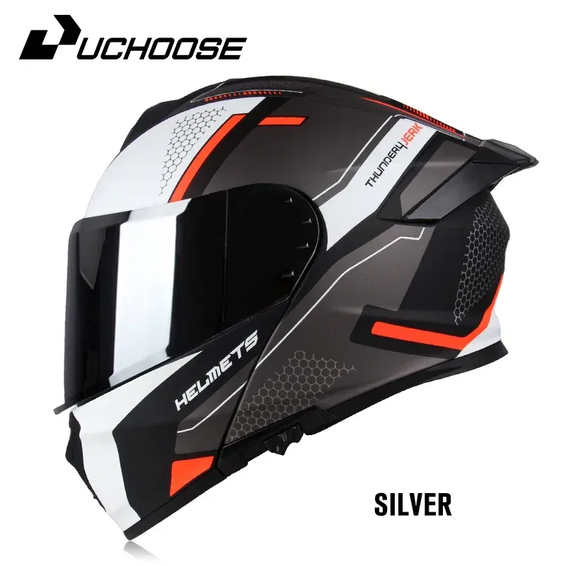 Color: MULTI, Size: XXL - DOT Uchoose Approved Full Face Helmets Crash Motorbike Protective Gear Men Women Flip Up Helmet Motorcycle Visor Double Sun