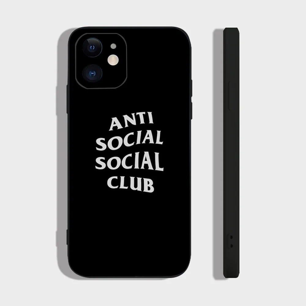 Color: Beige, Material: Microfiber - Anti Social Social Club Phone Case For IPhone 16 15 14 13 Pro Max 11 12 Mini X Xs XR Se 2022 Black Silicone Cover