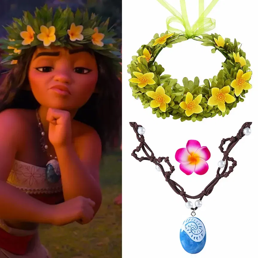 Color: black - Lovely Disney Moana 2 Dancing Flower Garland Headdress Kids Adult Hawaii Beach Floral Headgear Princess Vaina Cosplay Accessory