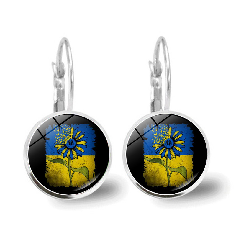 Metal Color: REDDISH BROWN - Ukrainian Element Earrings Women's Simple and Versatile Yellow and Blue Sunflower Butterfly Earrings Earrings Temperament