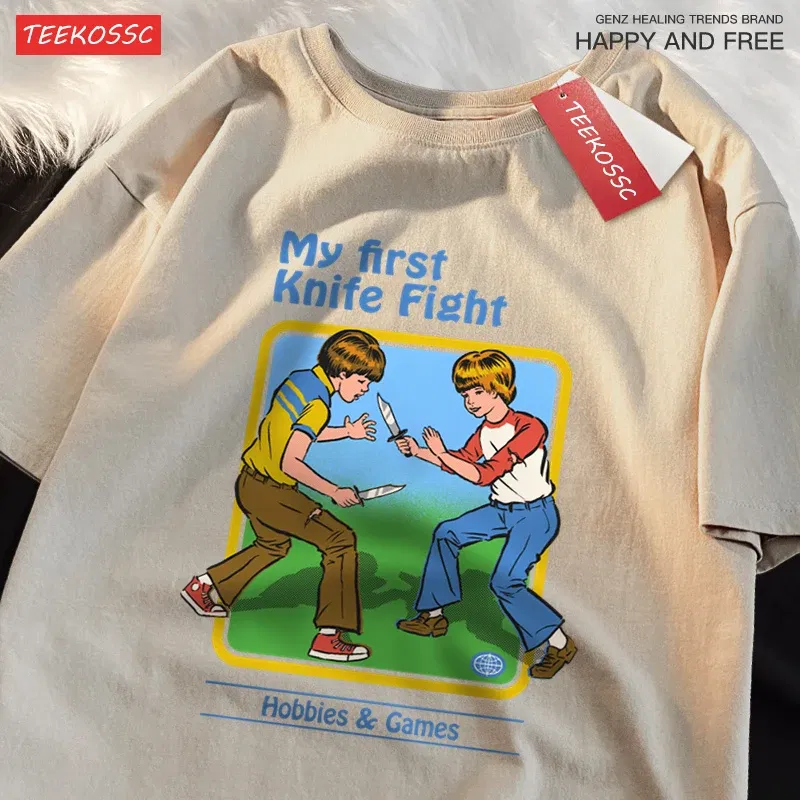 Color: WHITE, Size: XXL - My First Knife Fight Hobbies Games Print Tshirts Men Women Soft Short Sleeve Summer Casual Cotton Oversized Loose Street T Shirt