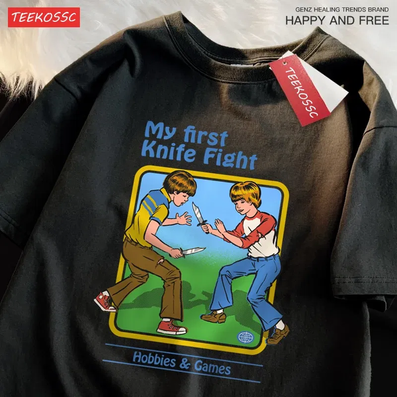 Color: WHITE, Size: XXL - My First Knife Fight Hobbies Games Print Tshirts Men Women Soft Short Sleeve Summer Casual Cotton Oversized Loose Street T Shirt