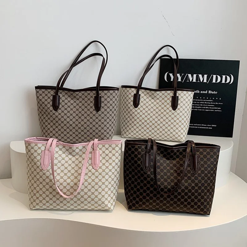 Color: Pink - Fashion Women's Tote Bag Large Capacity Textile Printed Shoulder Bag,Lightweight&Durable with Smooth Zipper for Travel/Daily Use