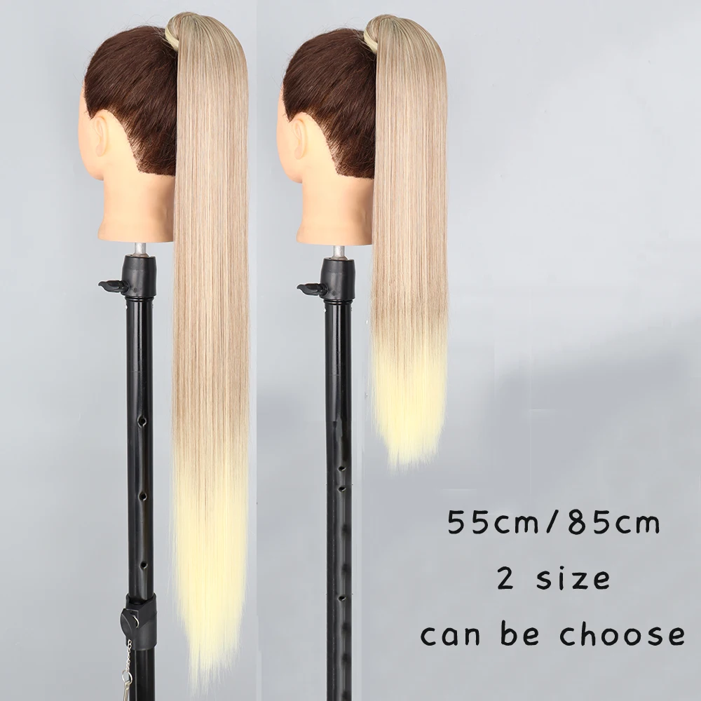 Color: #18, Stretched Length: 34inches - AZQUEEN Straight Synthetic Hairpiece With Ponytail 85cm Super Long Wrap Around Clip In Hair Extensions Pony Tail For Daily Wear