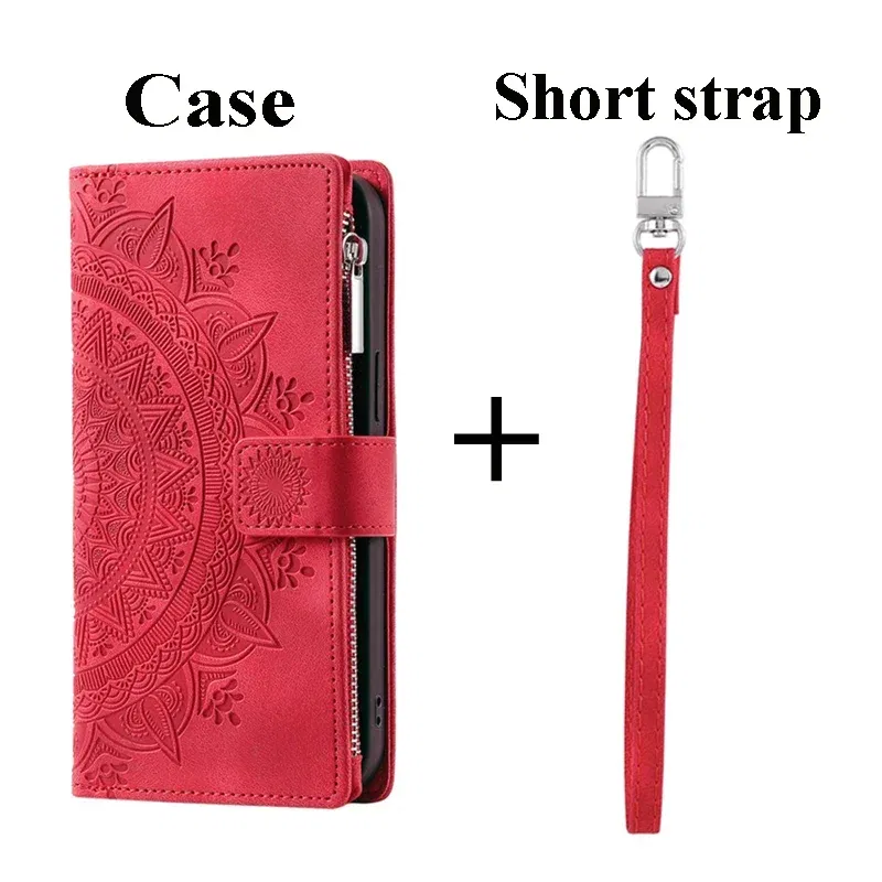 Color: Claret, Material: Plastic - For Poco X7 F6 X6 X5 Pro X3 NFC 5G Zipper Wallet Case Crossbody Book Shell Xiaomi Poco M7 Pro M6 F5 M5 C75 3 X 7 M 6 Flip Cover