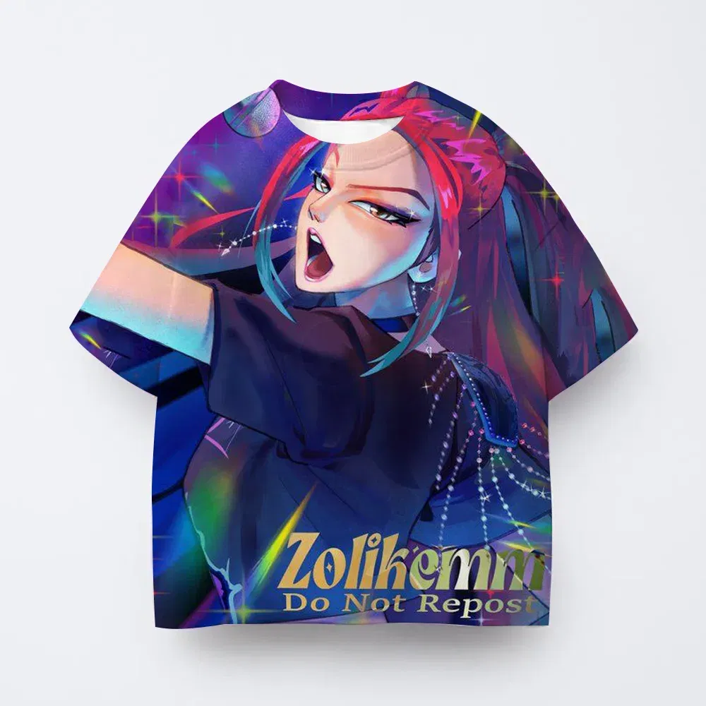 Color: Brown, Kid Size: 8 - T-shirt anime Kpop witch hunting group 3D printing children's T-shirt fashion casual cartoon T-shirt girls' children's clothing