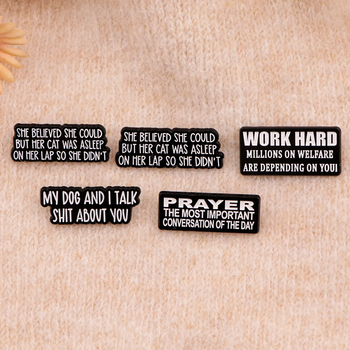 Metal color: SILVER PLATED - Funny Quotes Enamel Pin Black Brooch Pines Lapel Pins Letters Badge on Backpack Clothing Accessories Fashion Jewelry Gifts