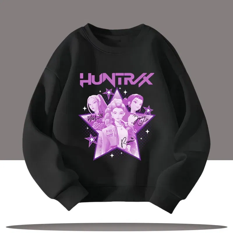 Color: PURPLE, Kid Size: 9 - K-pop Demon Hunters New Children's Round-neck Sports Shirt with Cartoon Print - 3-12 Years Old Cute Girl Casual Top
