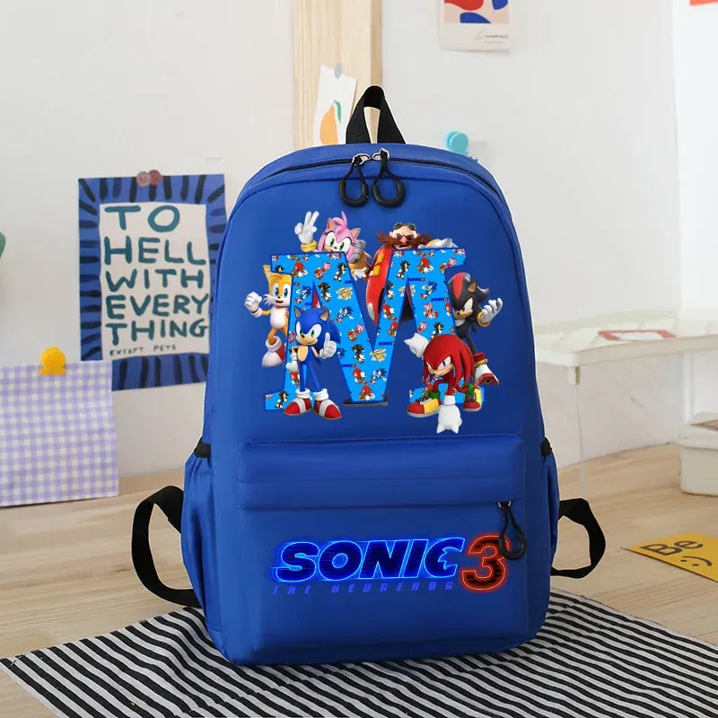 Color: Navy Blue, Size: 40cm - Sonics Children Cartoon Schoolbag Kids Anime Cute Backpack Boy Fashion Knapsack Student Casual Shoulders Book Bag Xmas Gift 2025
