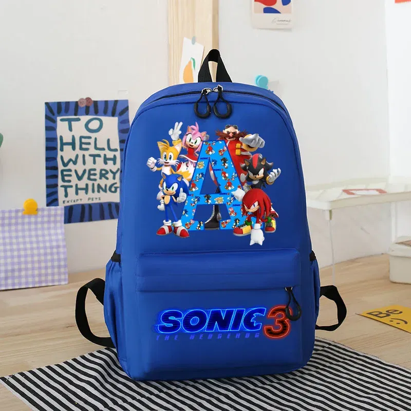 Color: Navy Blue, Size: 40cm - Sonics Children Cartoon Schoolbag Kids Anime Cute Backpack Boy Fashion Knapsack Student Casual Shoulders Book Bag Xmas Gift 2025