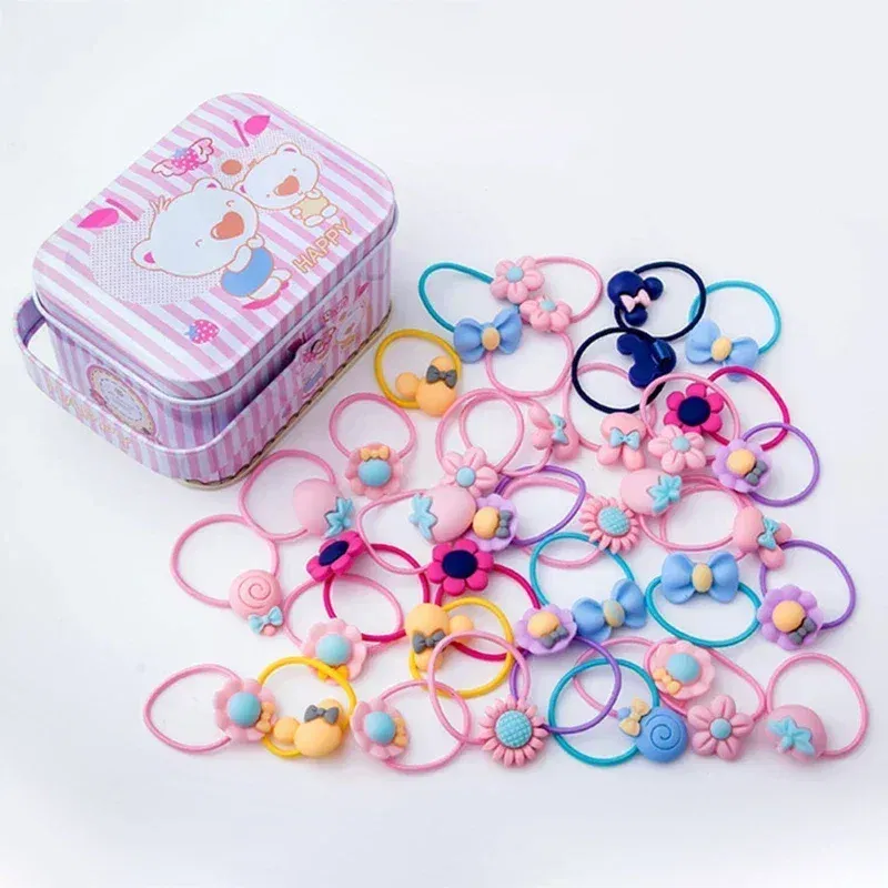 Color: Red - 40Pcs/Lot New Headband Hairband Girls Hair Accessories Gift Box Elastic Hair Bands Flower Hair Clip Bows Cute Hairbands for Kids