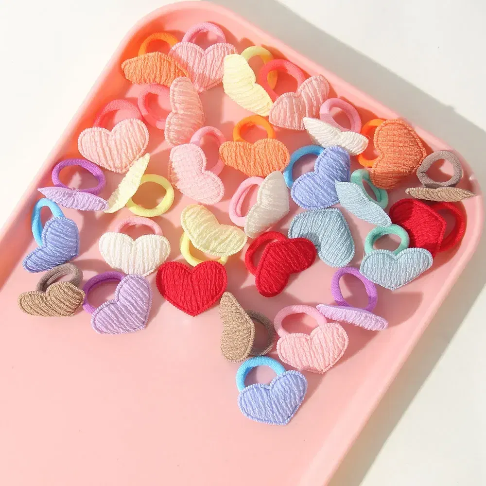 Color: Dark pink - 10/30pcs girls star butterflies children's hairband harmless hair cute towels rope ponytail rack children's rubber band headwear