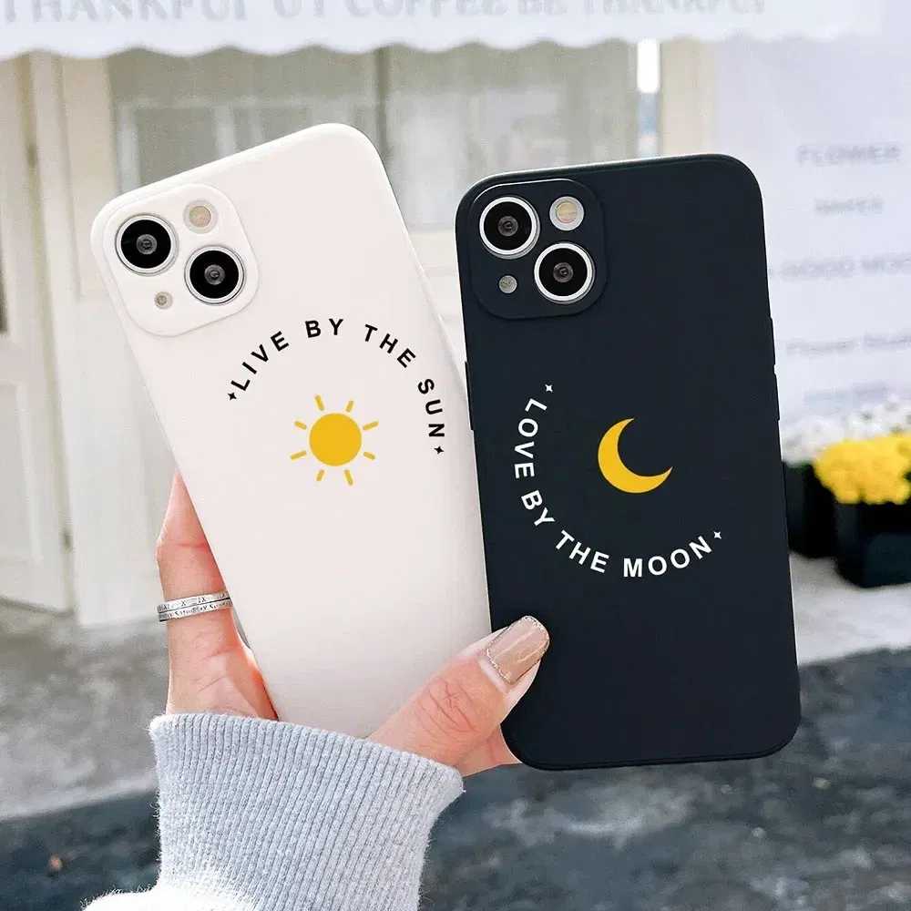 Color: Dark Grey, Material: CANVAS - Couple Black and White Love Sun Moon Case For Samsung Galaxy S10 S20 S21 S22 S23 S24 FE Plus Ultra Note 20 Silicone Phone Case