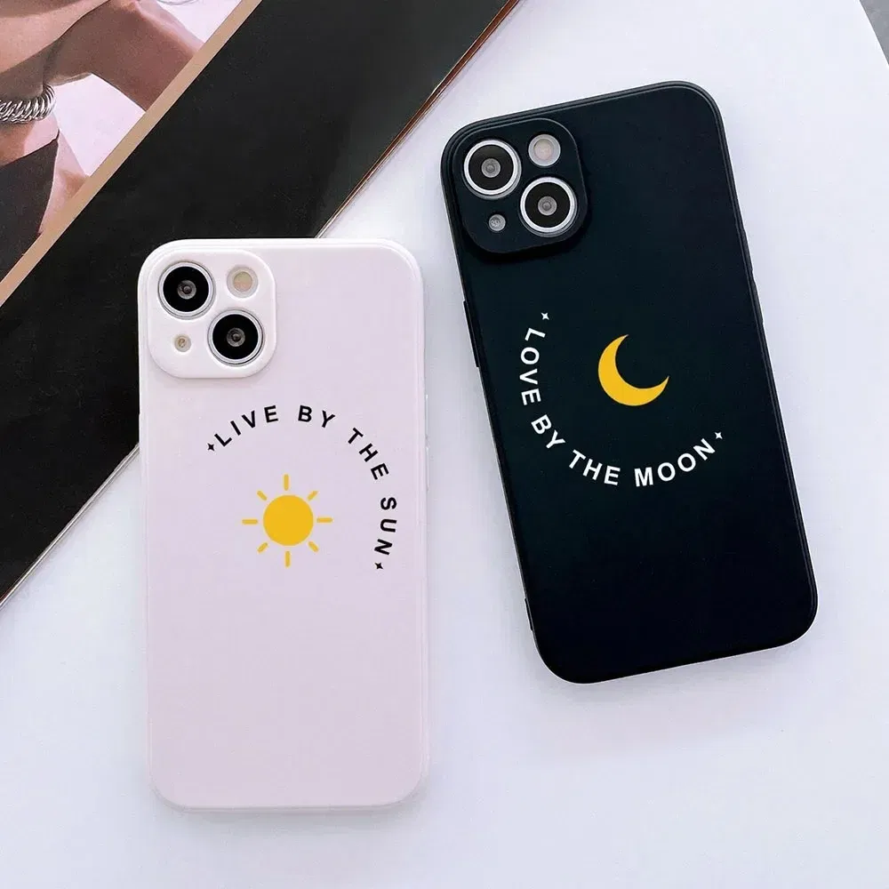 Color: Dark Grey, Material: CANVAS - Couple Black and White Love Sun Moon Case For Samsung Galaxy S10 S20 S21 S22 S23 S24 FE Plus Ultra Note 20 Silicone Phone Case