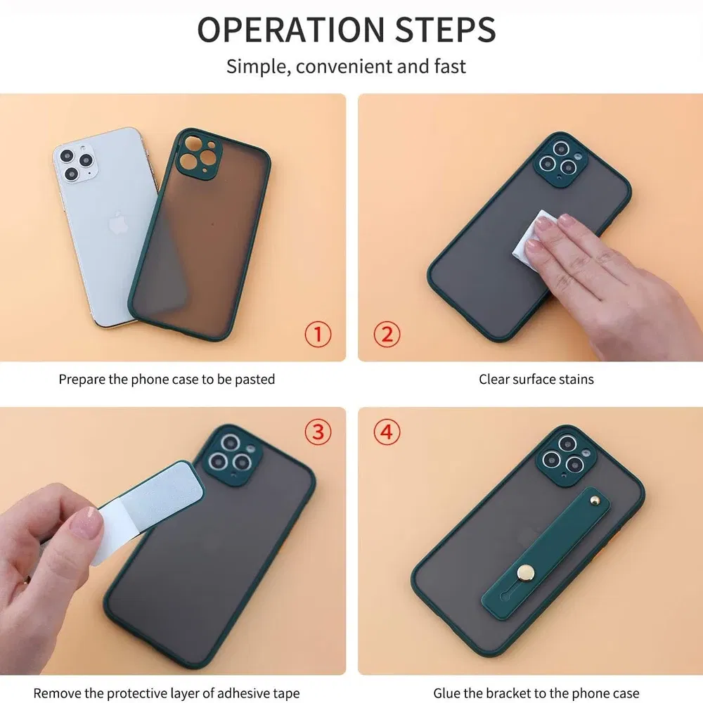 Color: Black - Wrist Band Hand Band Finger Grip Mobile Phone Holder Stand Push Pull Universal Plain Color Phone Socket Holder for iPhone Xiaomi