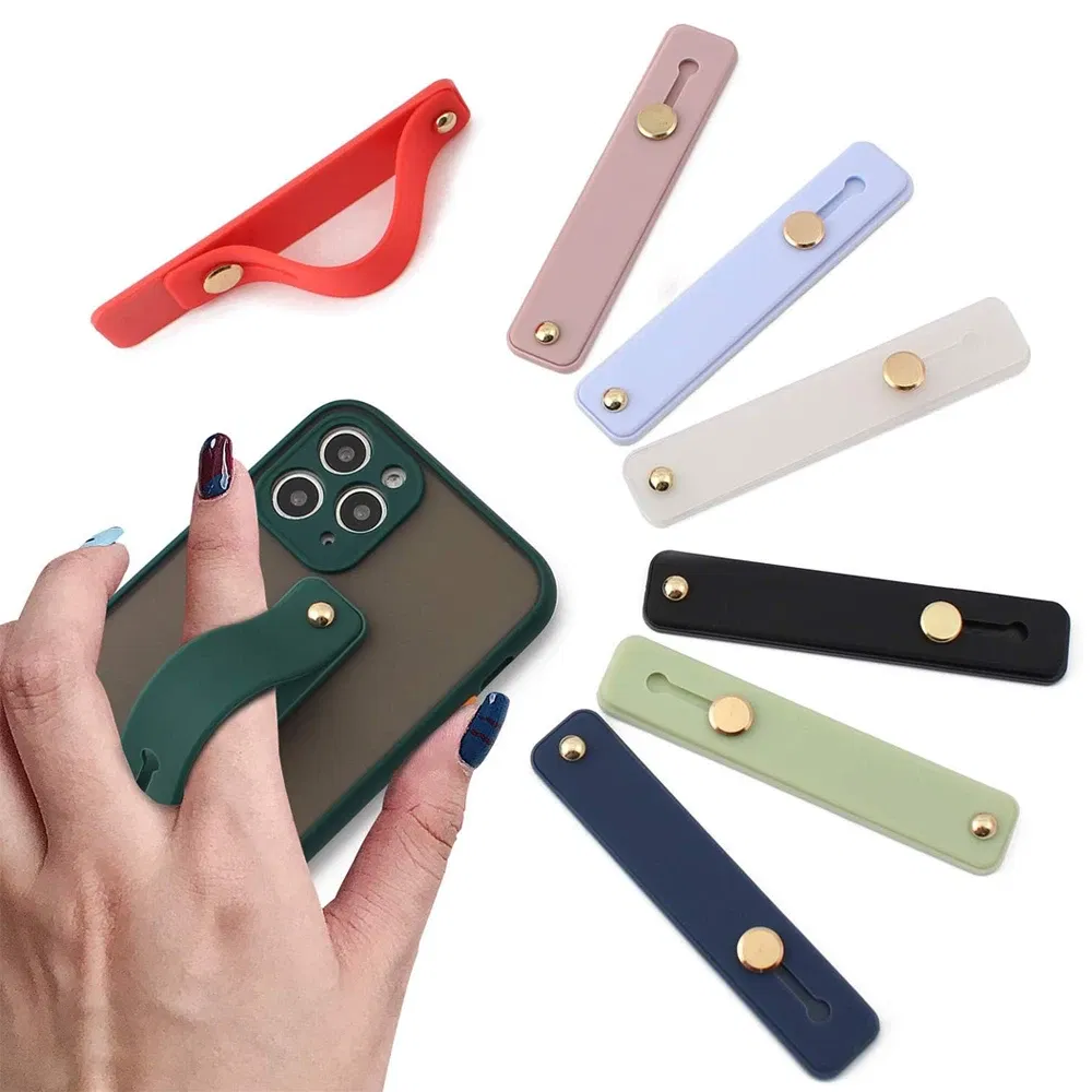 Color: Black - Wrist Band Hand Band Finger Grip Mobile Phone Holder Stand Push Pull Universal Plain Color Phone Socket Holder for iPhone Xiaomi
