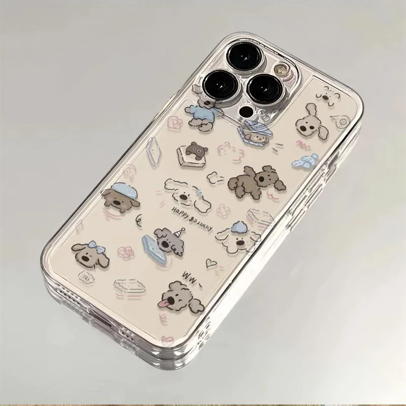 Color: Clear, Ships From: CHINA, Material: Microfiber - Cartoon full screen dog transparent phone case for iPhone 7 8 plus xr x 11 12 13 14 15 pro max soft silicone anti-drop