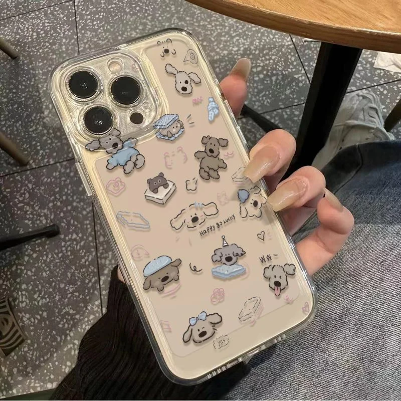Color: Clear, Ships From: CHINA, Material: Microfiber - Cartoon full screen dog transparent phone case for iPhone 7 8 plus xr x 11 12 13 14 15 pro max soft silicone anti-drop