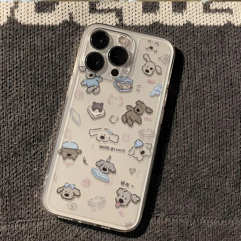 Color: Clear, Ships From: CHINA, Material: Microfiber - Cartoon full screen dog transparent phone case for iPhone 7 8 plus xr x 11 12 13 14 15 pro max soft silicone anti-drop