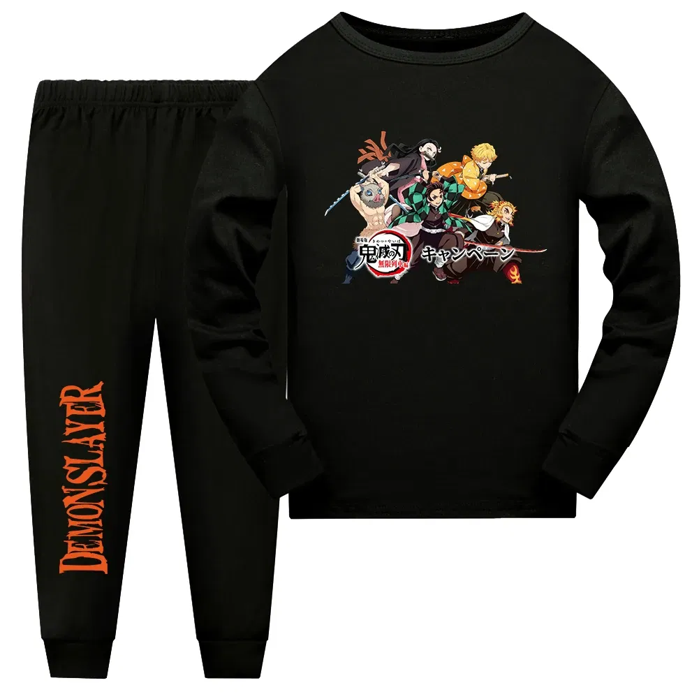 Color: Khaki, Kid Size: 11 - Demon Slayer Sleepwear Kamado Tanjirou Kamado Nezuko Agatsuma Zenitsu Children's Homewear Suit Long-sleeve Two-piece Pajamas Set
