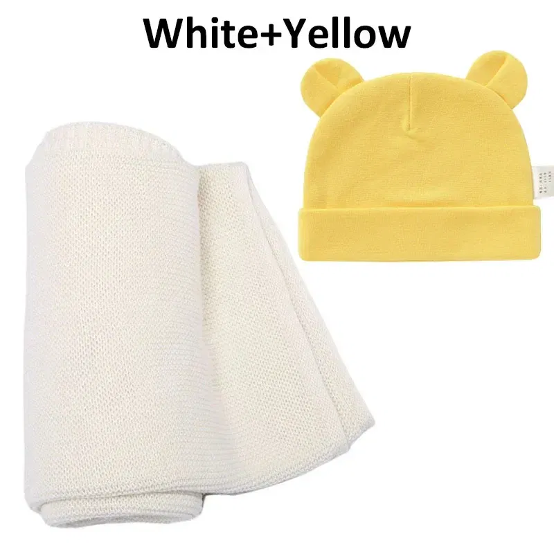 Color: Yellow, Size: Option 2, Ships From: CN - Personalized Baby Name Newborn Cotton Beanie and Knitted Blanket Set Embroidered Name Covering and Cute Hat Gift Set