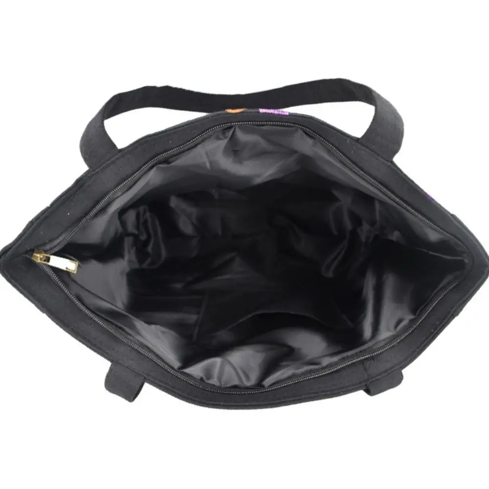 Color: Brown - Ethnic Style Women Shoulder Bag Casual Canvas Large Capacity Embroidered Tote Bag Handbag Colorful Shopping Bag