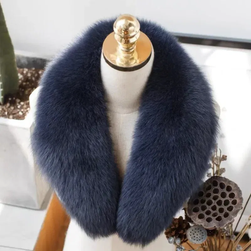 Color: DARK GRAY, Size: M - Fox Fur Collar Winter Coat Hood Decor Furry Fur Collar Natural Fur Scarf Warm Shawls Scarves Large Fur Shawl Red Fur Collar