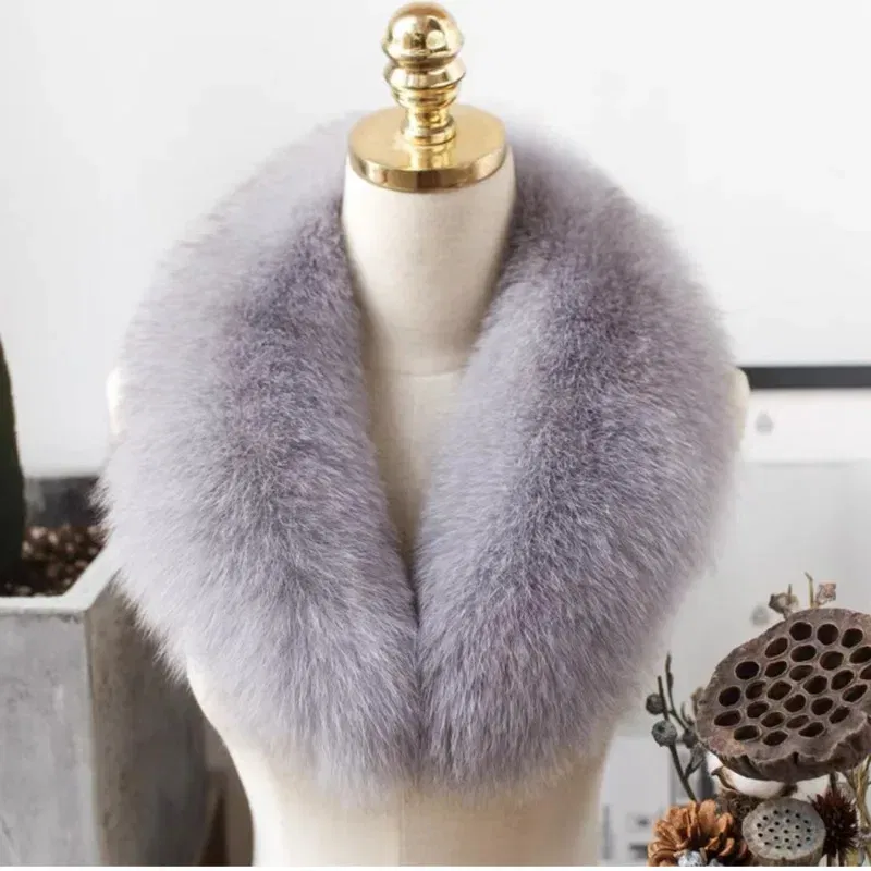 Color: DARK GRAY, Size: M - Fox Fur Collar Winter Coat Hood Decor Furry Fur Collar Natural Fur Scarf Warm Shawls Scarves Large Fur Shawl Red Fur Collar