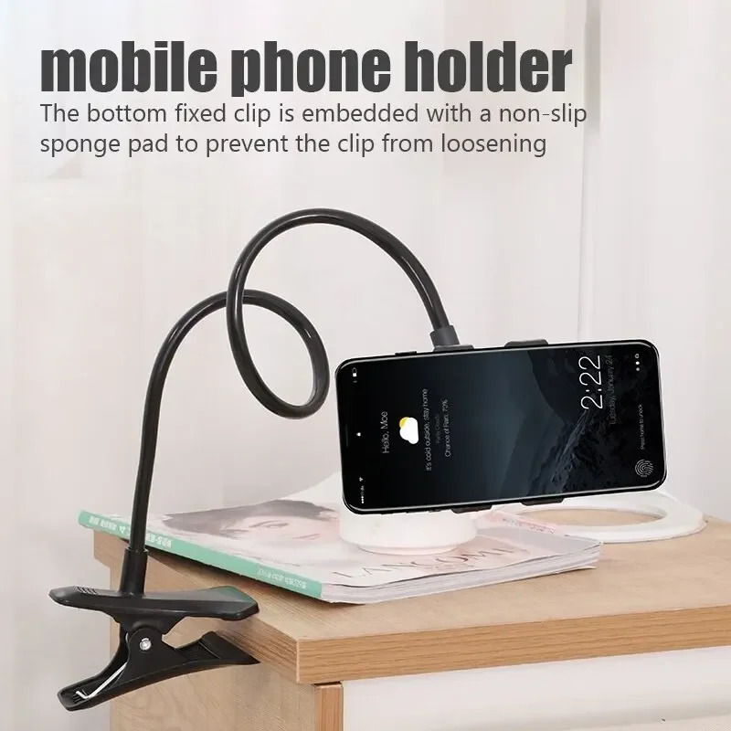Color: Sky Blue - 360 Clip Mobile Phone Holder Stand Portable Flexible Lazy Bed Desktop Bracket Smartphones Desk Bed Mount Stand Base Support 70cm
