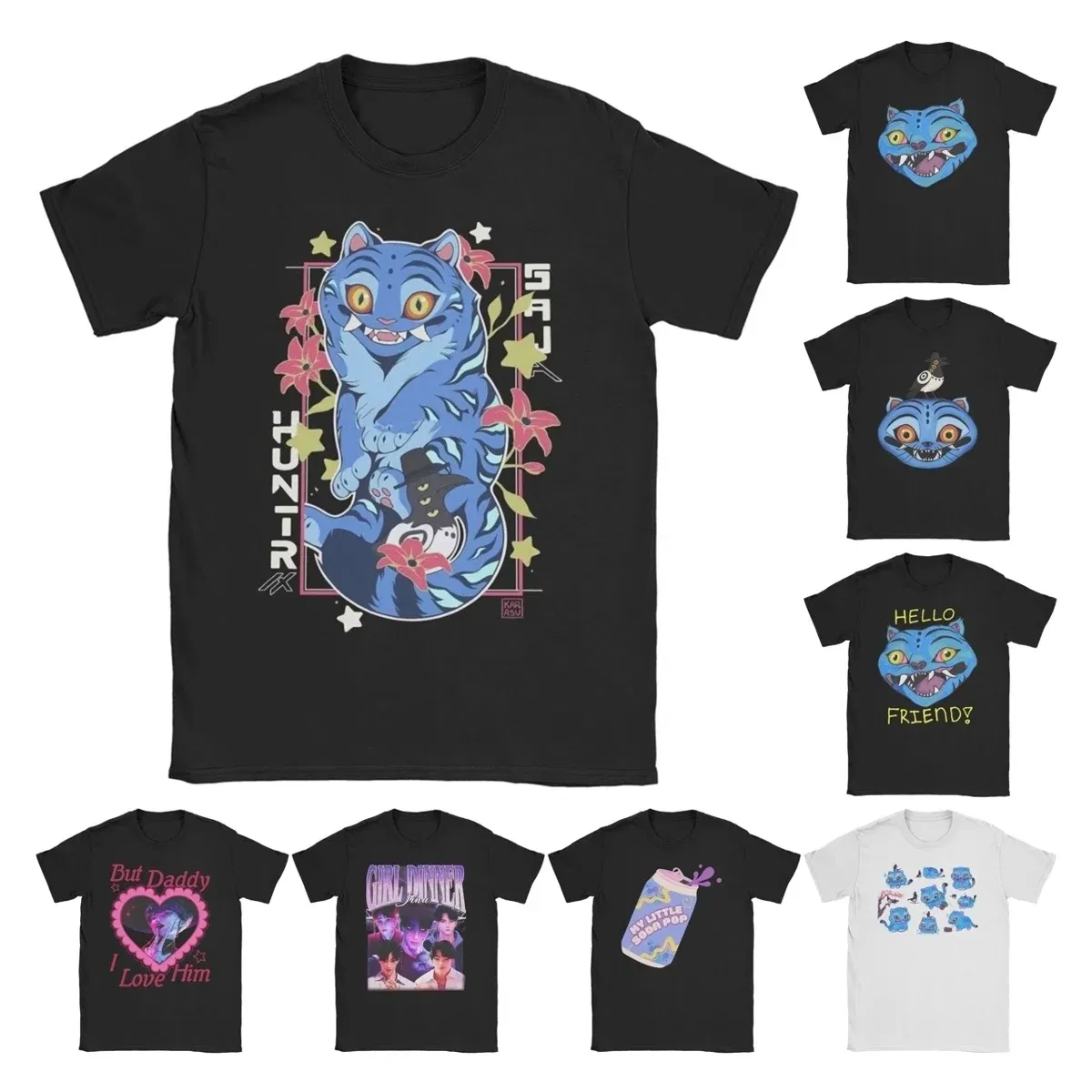 Color: green, Size: 6XL - KPop Demon Hunters Blue Tiger for Men Women T Shirt Awesome Tee Shirt Short Sleeve Crewneck T-Shirt 100% Cotton Gift Idea Tops