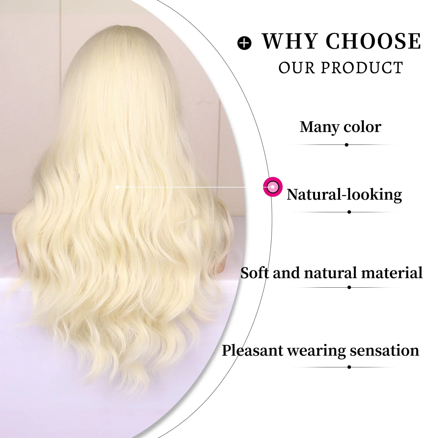 Color: P4/613 - Blonde synthetic wig with straight bangs Ladies Cosplay wig High temperature silk wig set with big waves and long curly hair