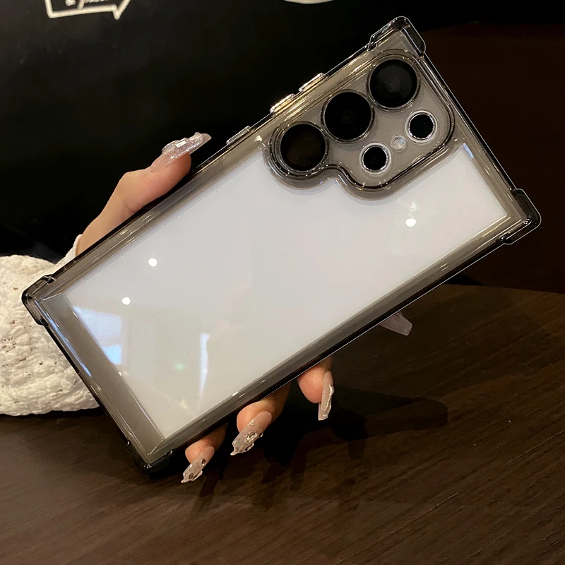 Color: black, Material: PU - Luxury Shockproof Clear Acrylic Case For Samsung Galaxy S24 S23 FE S22 Plus S24 Ultra A34 A54 A15 A25 A35 A55 A53 5G Hard Cover