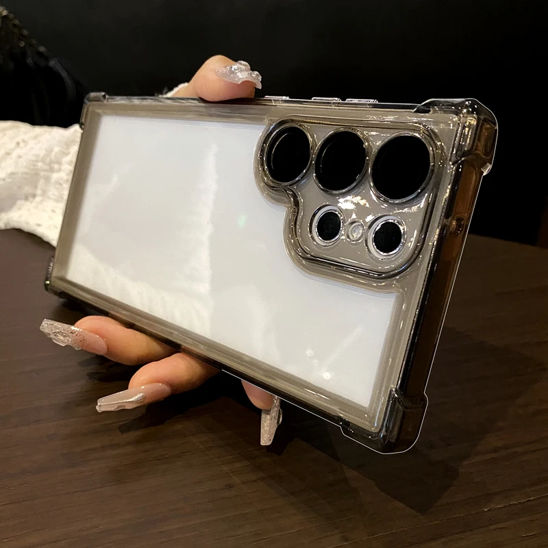 Color: black, Material: PU - Luxury Shockproof Clear Acrylic Case For Samsung Galaxy S24 S23 FE S22 Plus S24 Ultra A34 A54 A15 A25 A35 A55 A53 5G Hard Cover