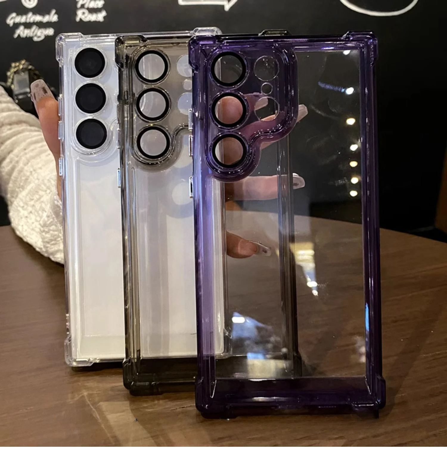 Color: black, Material: PU - Luxury Shockproof Clear Acrylic Case For Samsung Galaxy S24 S23 FE S22 Plus S24 Ultra A34 A54 A15 A25 A35 A55 A53 5G Hard Cover