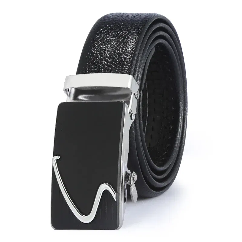 Color: WHITE, Belt Length: 110cm - Man PU Leather Belt High Quality Men Business Belt Golden Automatic Buckle Waist Buckle Rhinestone Decoration Males Luxury Belt