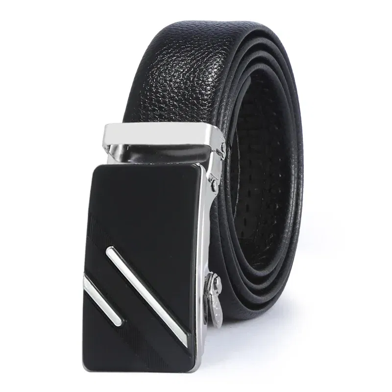 Color: WHITE, Belt Length: 110cm - Man PU Leather Belt High Quality Men Business Belt Golden Automatic Buckle Waist Buckle Rhinestone Decoration Males Luxury Belt