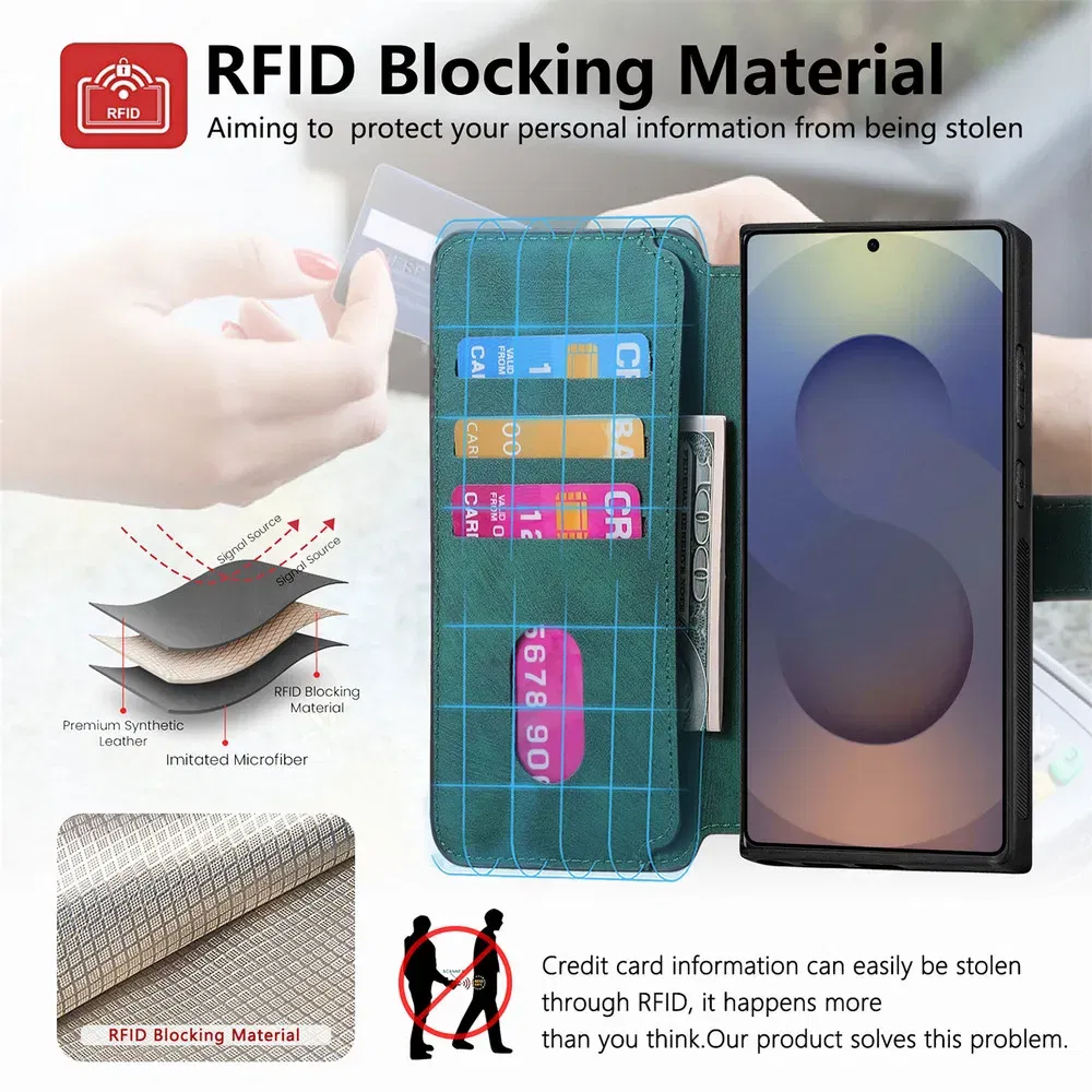 For Samsung Galaxy S25 Ultra 5G 2In1 Detachable Leather Wallet RFID Case For Galaxy S24 FE Etui Phone S25 S 24 Plus Magnet Cover